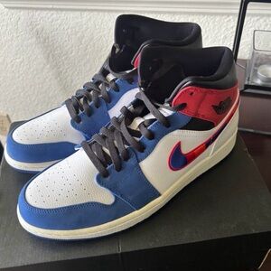 Nike Air Jordan 1 Mid - White/Blue/Red Men's Sneakers